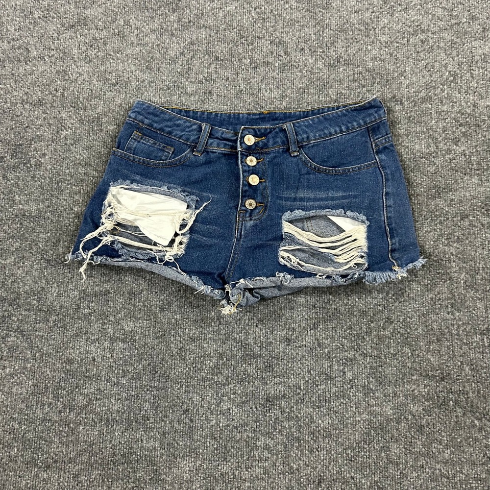 Unbranded Denim Shorts Womens Size M Blue Distressed Button Fly Frayed Cutoff